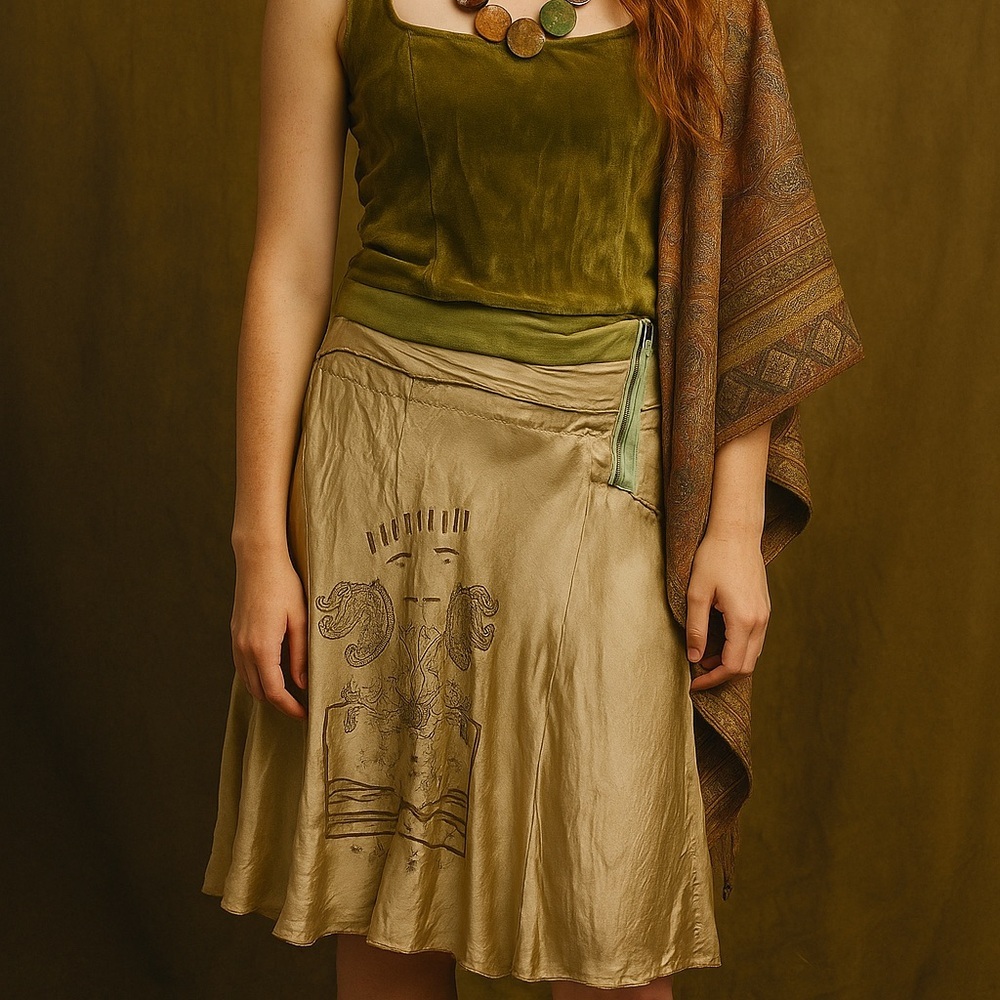 PEOPLE OF THE LABYRINTHS skirt rayon cotton lined‎ boho size medium vintage